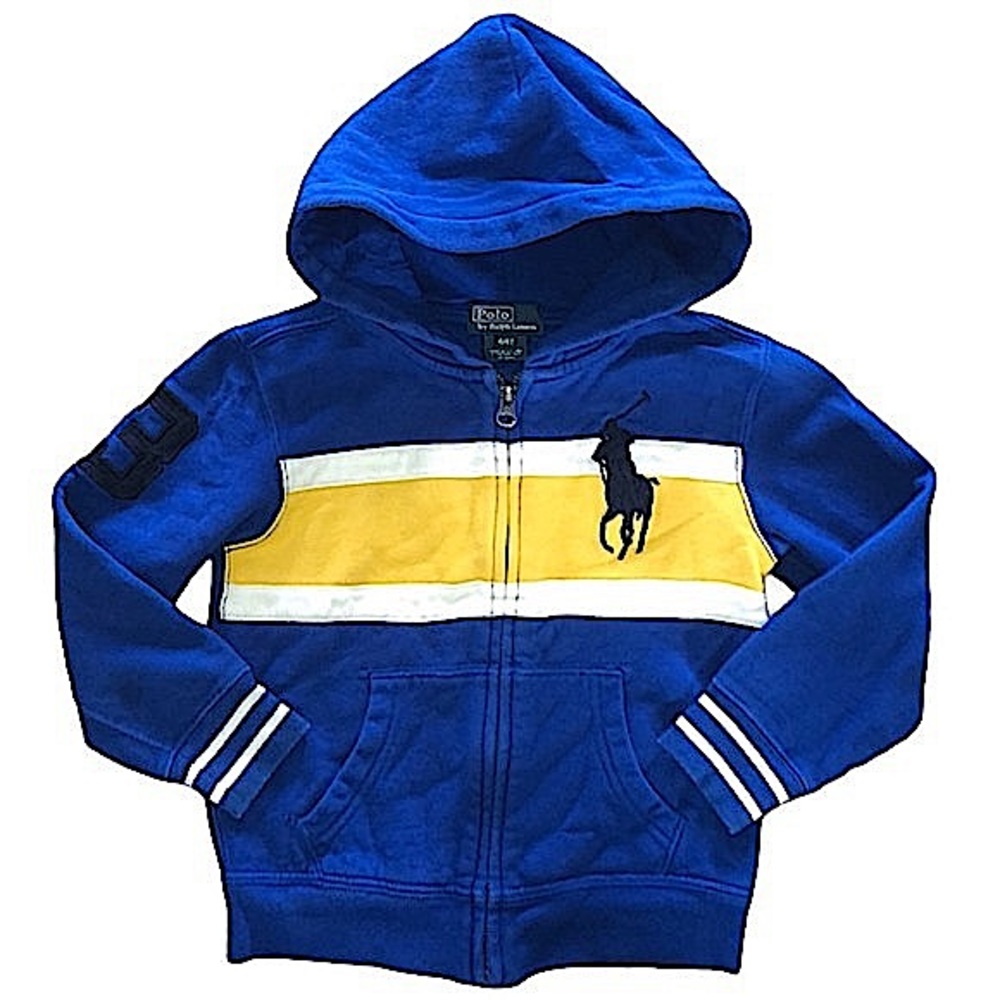 Polo Ralph Lauren Blue & Yellow Color Block Embroidered Big Pony Hoodie